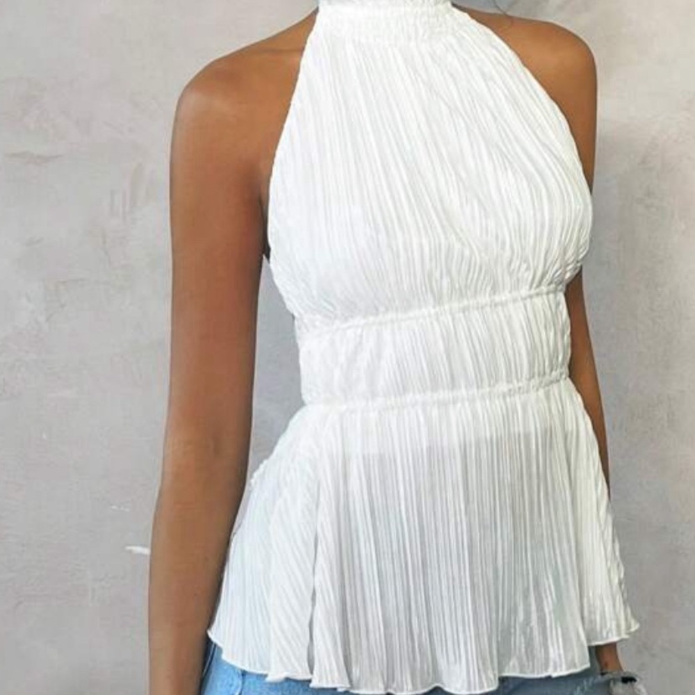 SHEIN Backless Pleated Halter Top
